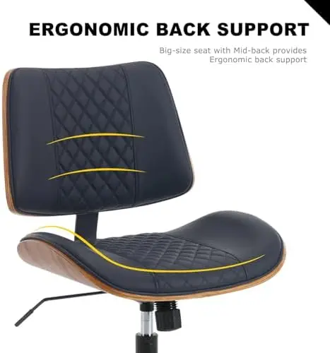 BV Small Desk Chair, Bentwood Back, Swivel Task Chair, Faux Leather, Black