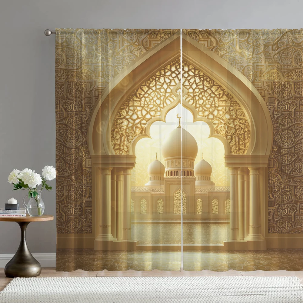 2Pcs Halal Temple Print Home Decoration Window Screens Suitable For Kitchen, Coffee Shop, Restaurant, Bedroom