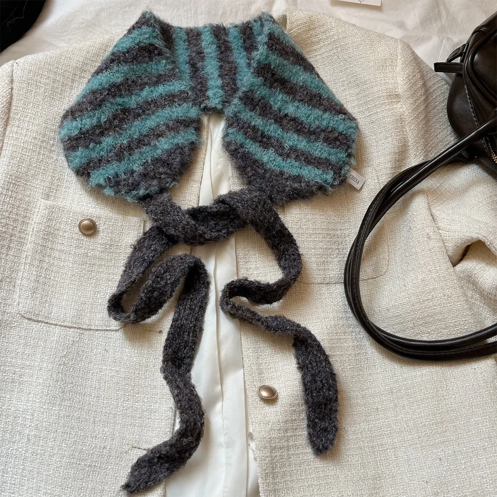 

Stripe Pattern Stripe Knitted Scarf Dual-Purpose Ear Protection Wool Shawl Warm Material Korean Style Neckband Cold Weather