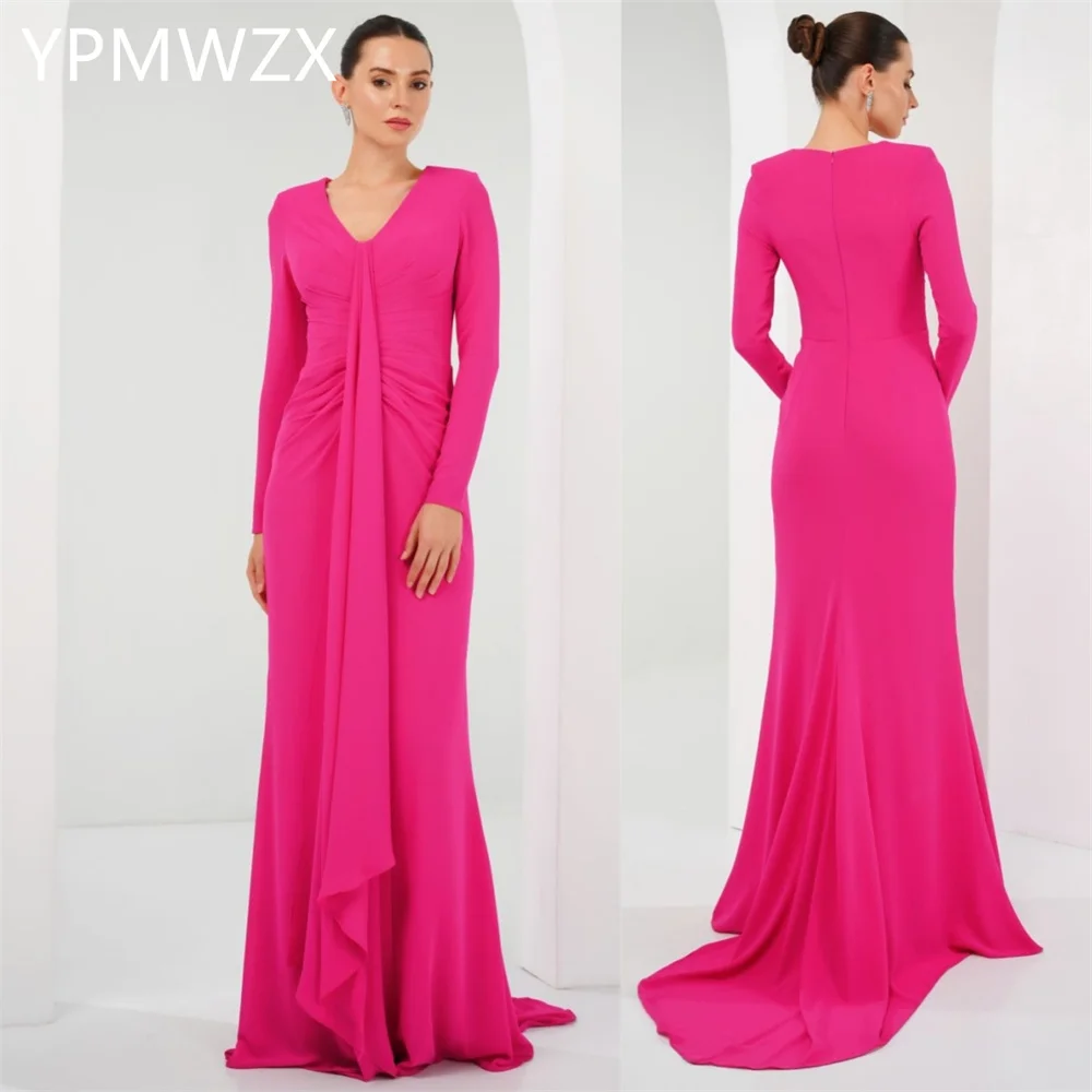 

Customized Prom Gown Evening Women YPMWZX V-neck A-line Floor Length Skirts Draped Bespoke Occasion Dresses Party Forma