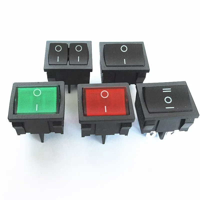 5pcs KCD5 boat switch black 4/6 pin 2/2 speed 3 speed traffic and green with light dual power supply ship switch 6A250V