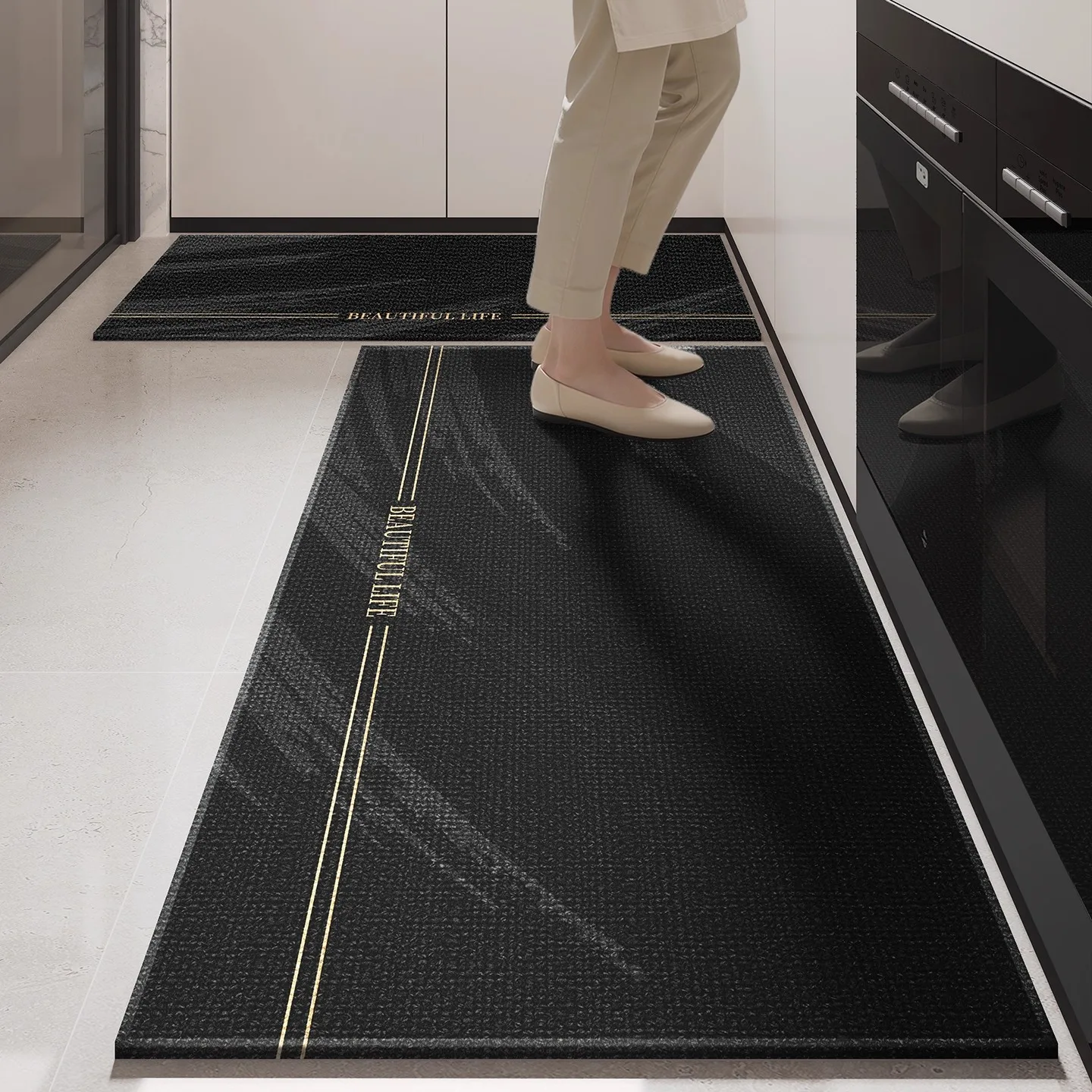 Kitchen Rug Long Floor Mat Black Carpet Durable Floor Mats Home Decoration Rugs Easy To Clean Alfombra De Cocina שטיח מטבח