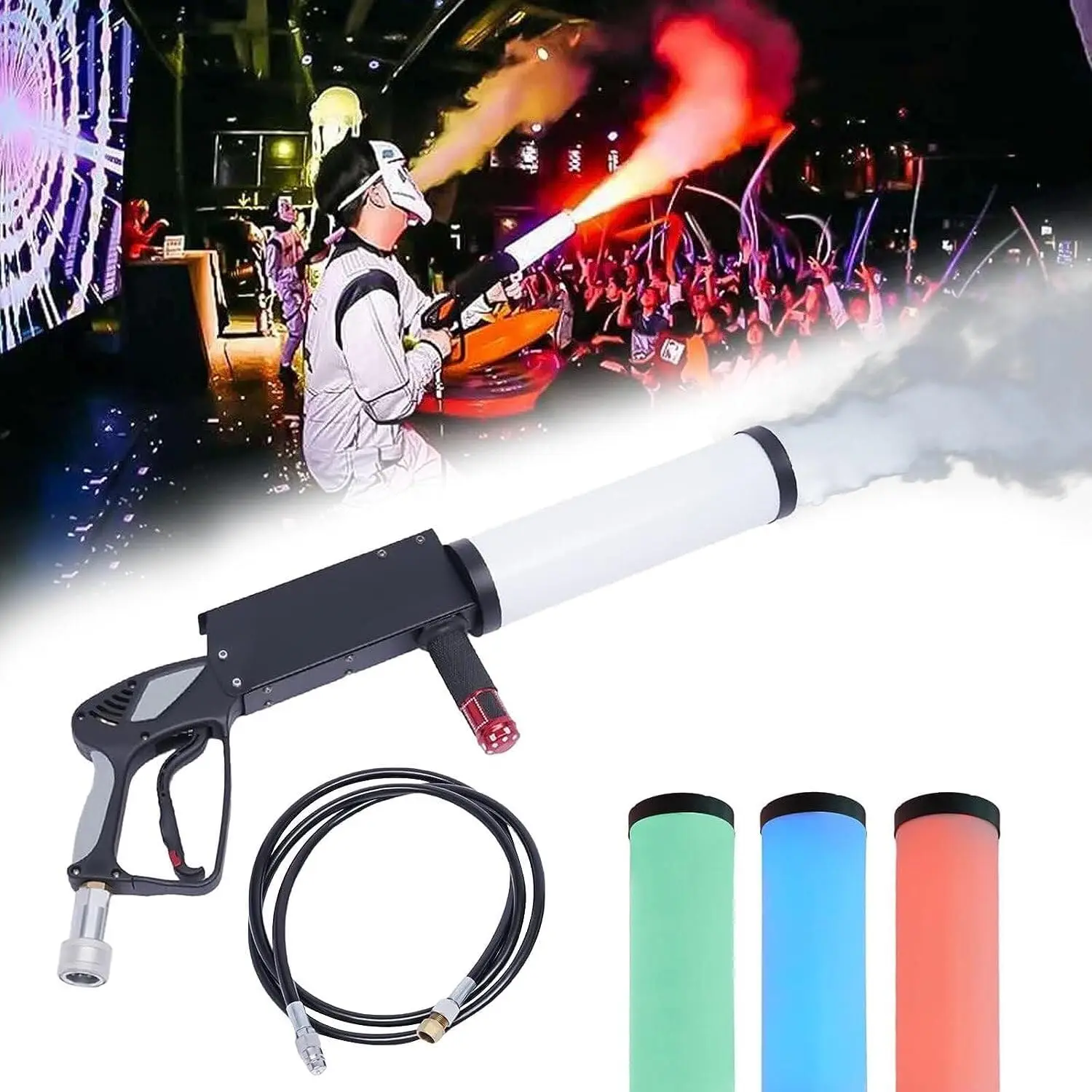 High Quality Handheld CO2 Jet Fog G-un LED RGB Smoke Fog Machine 6-8M Hose Adapter For DJ Disco Party Night Club