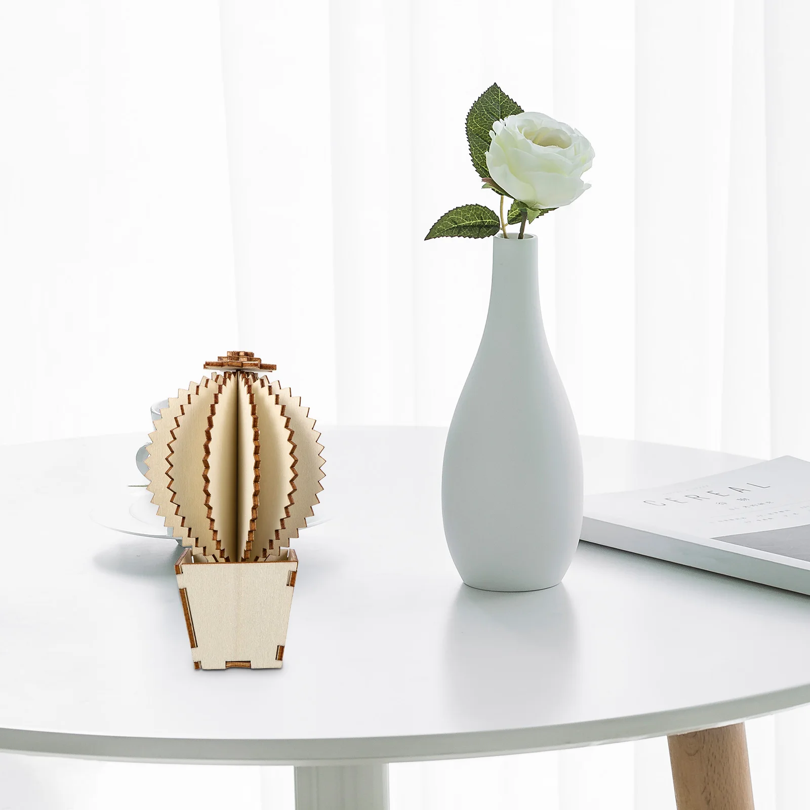 

1Set Assembled Wooden Cactus Decoration Stylish Fake Plant for Home Table Decor Living Room Balcony Garden Ornament