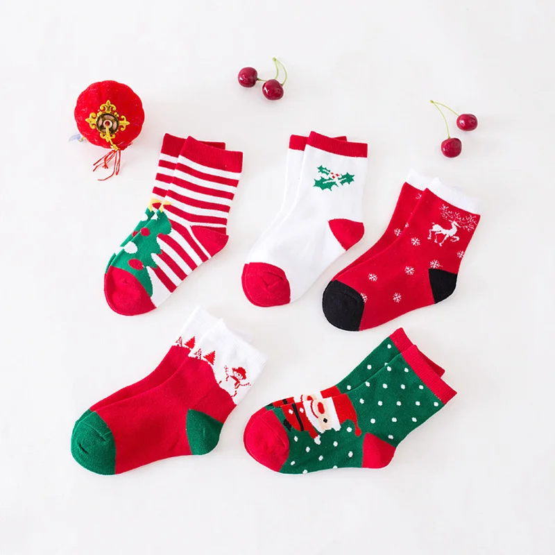 1Pair Merry Christmas Tree Snowman Santa Claus Clothes Autumn Winter Children White Tube Socks for Baby Infant Accessories Stuff