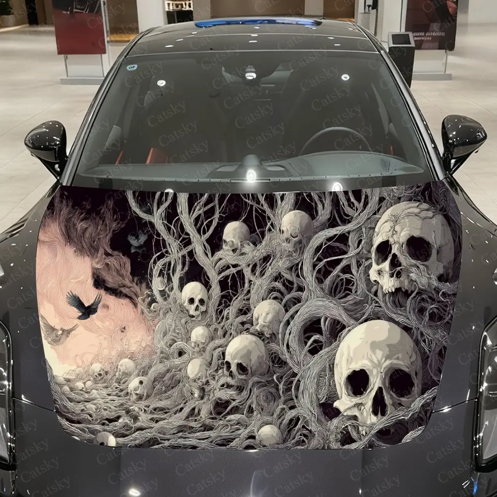 Twisted-Branch Skeleton Cluster Car Vinyl Wrap,PVC Material Waterproof Car Hood Sticker, Self-Adhesive Scratch-Resistant Sticker