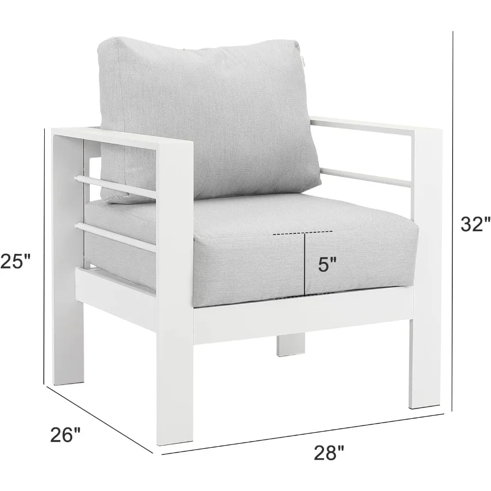 Fauteuil en Aluminium avec Heart Gris Clair, Canapé Simple d'Extérieur, Chaise en Métal Blanc, Toutes Saisons, 2 Pièces