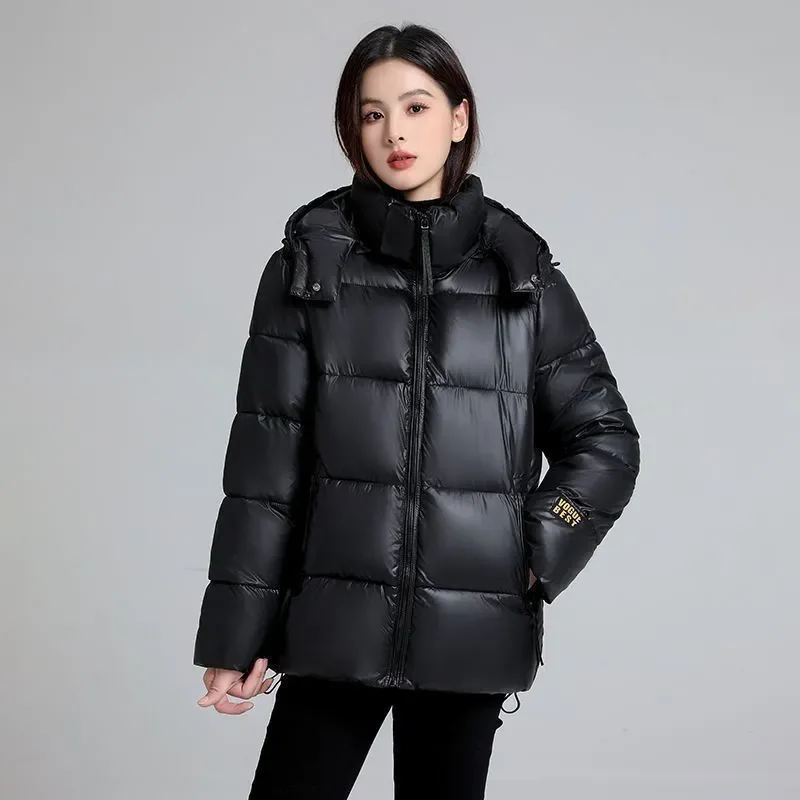 

Women's Black Coat Short Hooded Thick Cotton Jacket For Women Winter Coat Jacket Warm Down Cotton Parkas Korean Loose Parkas