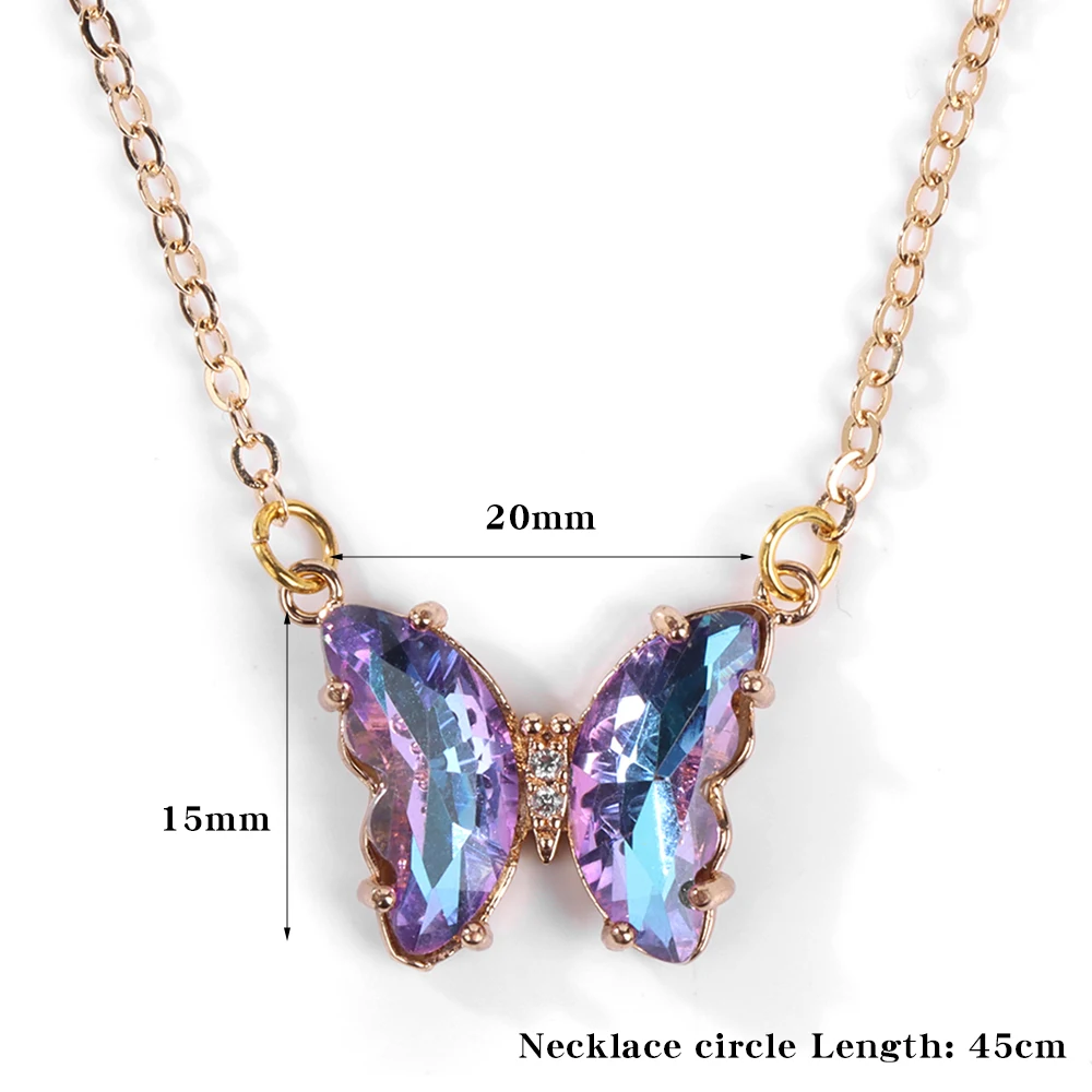 Fashion Crystal Butterfly Pendant Necklaces Clavicle Chain Natural Butterfly Crystal Neckalce Female Choker Neck Jewelry Women