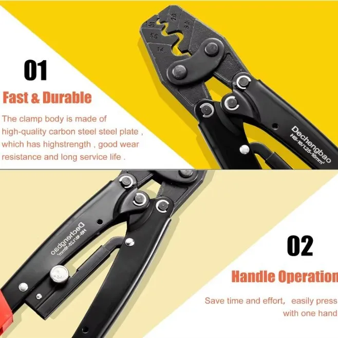 HS-16 Crimper für nicht isolierte Anschlüsse, 1,25–16 mm, einfache Crimpzange, Drahtverbinder, Elektriker-Werkzeug, SNB, RNB, SC, UT, OT – Detail 5