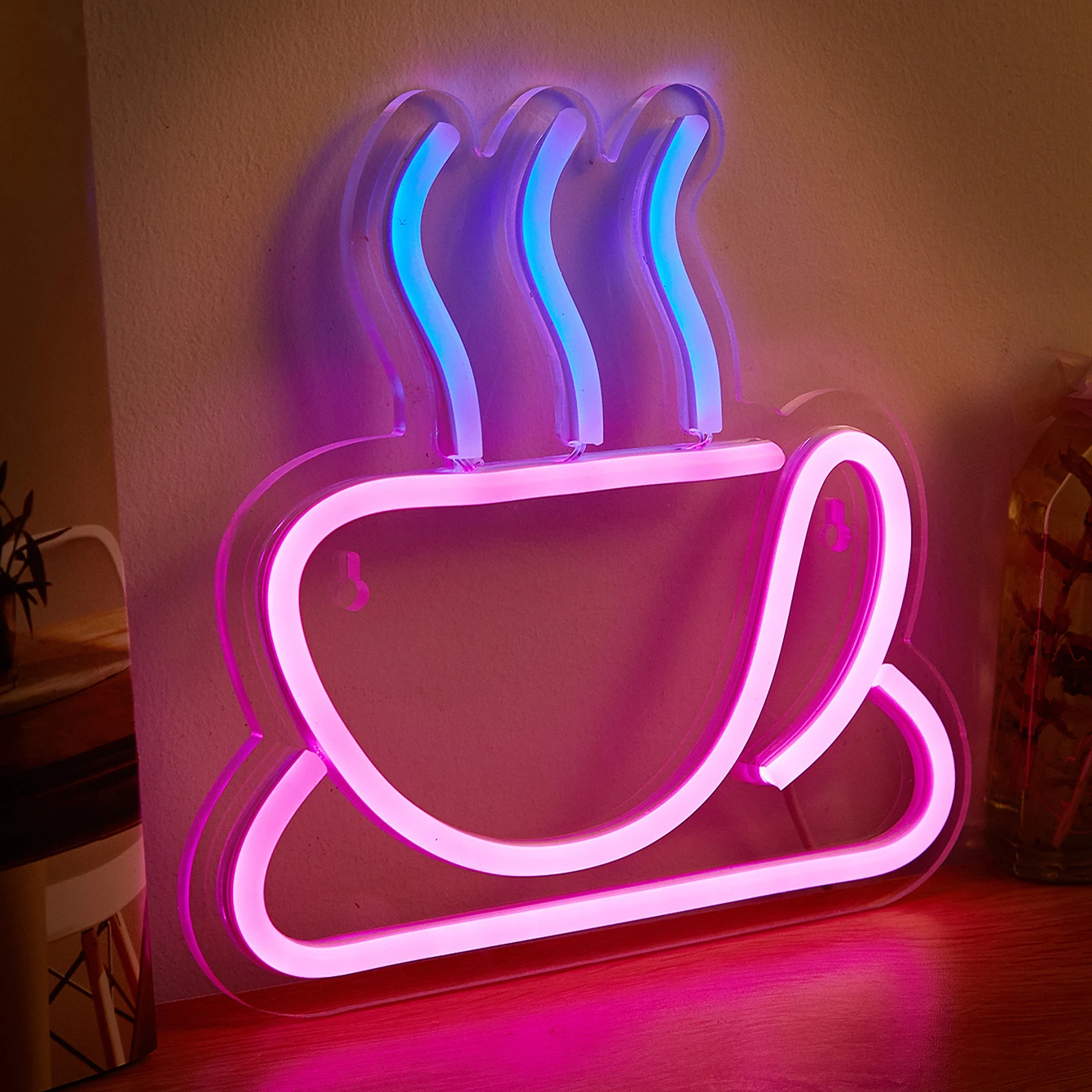 Chi-buy LED Neon Coffee Cup USB Powered Neon Signs Night Light 3D Wall Art & Game Room Bedroom Living Room Decor Lamp Signs