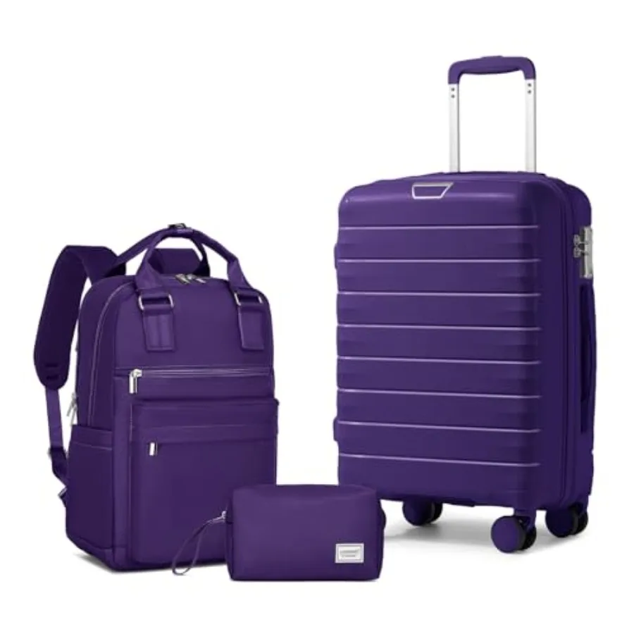 

LARVENDER 3 Piece Hardside PP Carry On Luggage Set with 360 Spinner Wheels TSA Lock for Women Grape Purple