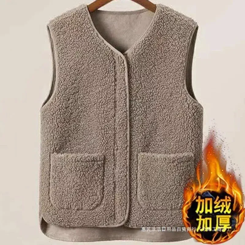 Lamb Fleece Men Solid Coat Vest Autumn Winter New Warm V-Neck Fashion Casual Slim Zipper Basic Male Clothes Sleeveless Jackets