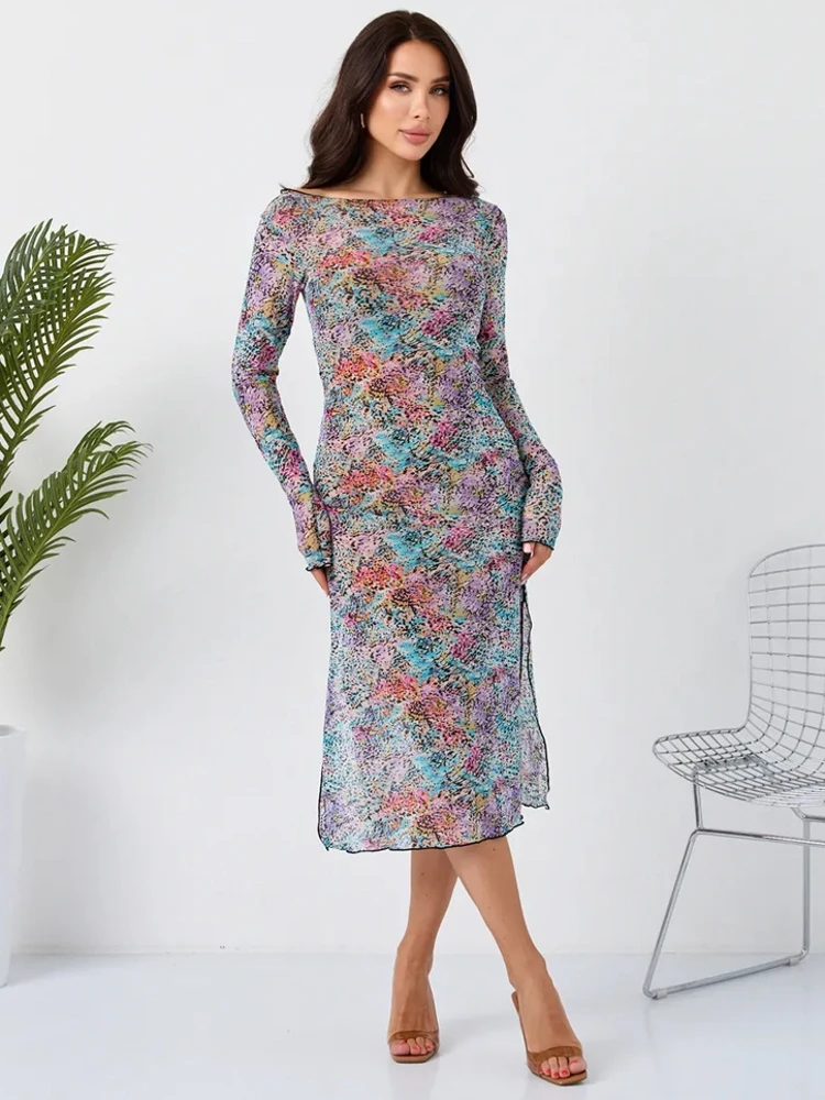 

Летние сетчатые накидки-туники для женщин, пляжные платья с длинным рукавом, купальники, новинка 2026 года, с принтом, для отпуска, миди-платья-накидки