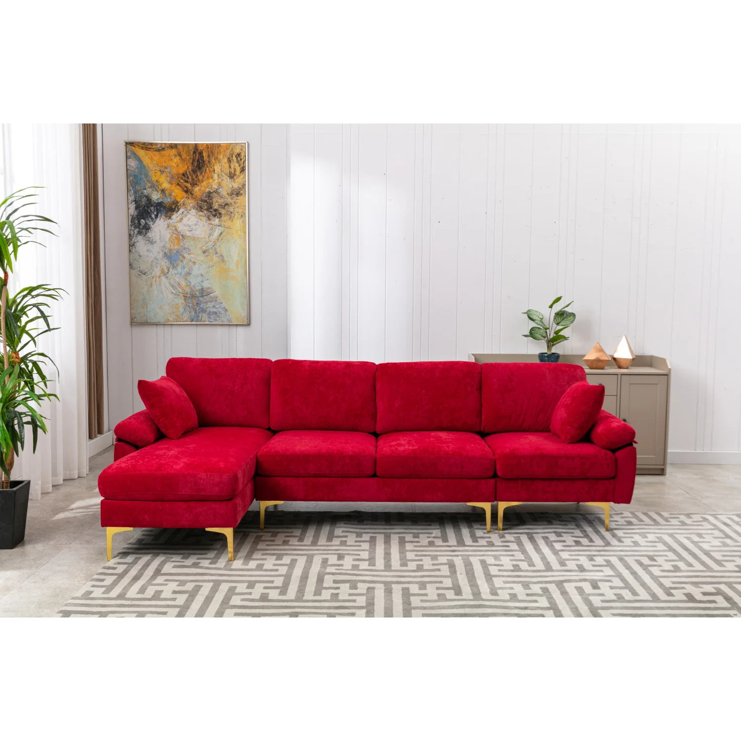 COOLMORE U-shape sectional sofa with Ottoman , Reversible Sofa Couch for Living Room,Spacious Furniture,Durable Couch Removable