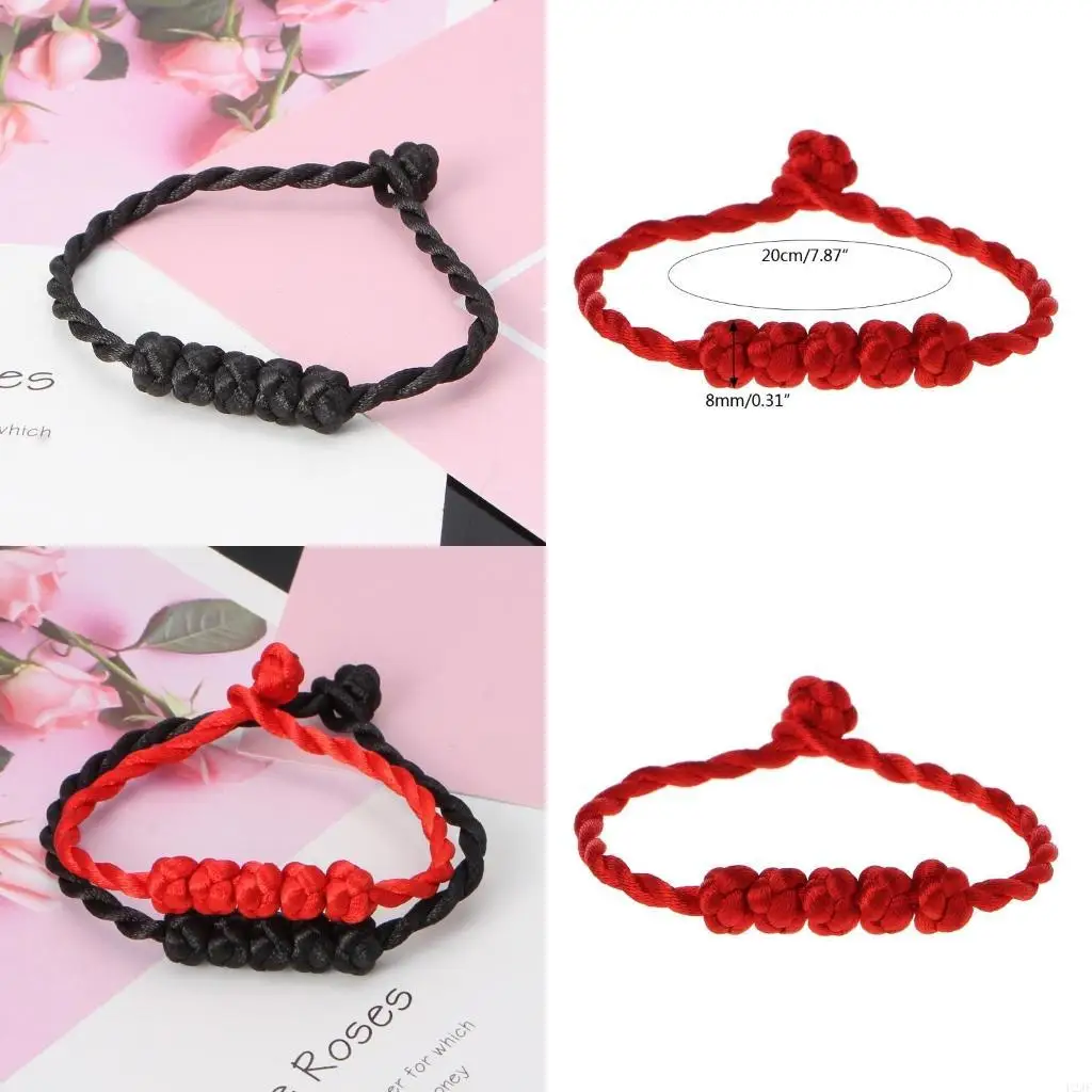   5 Knotted Beads Red String Braided Bracelet Chinese Feng Shui Kabbalah Bracelets