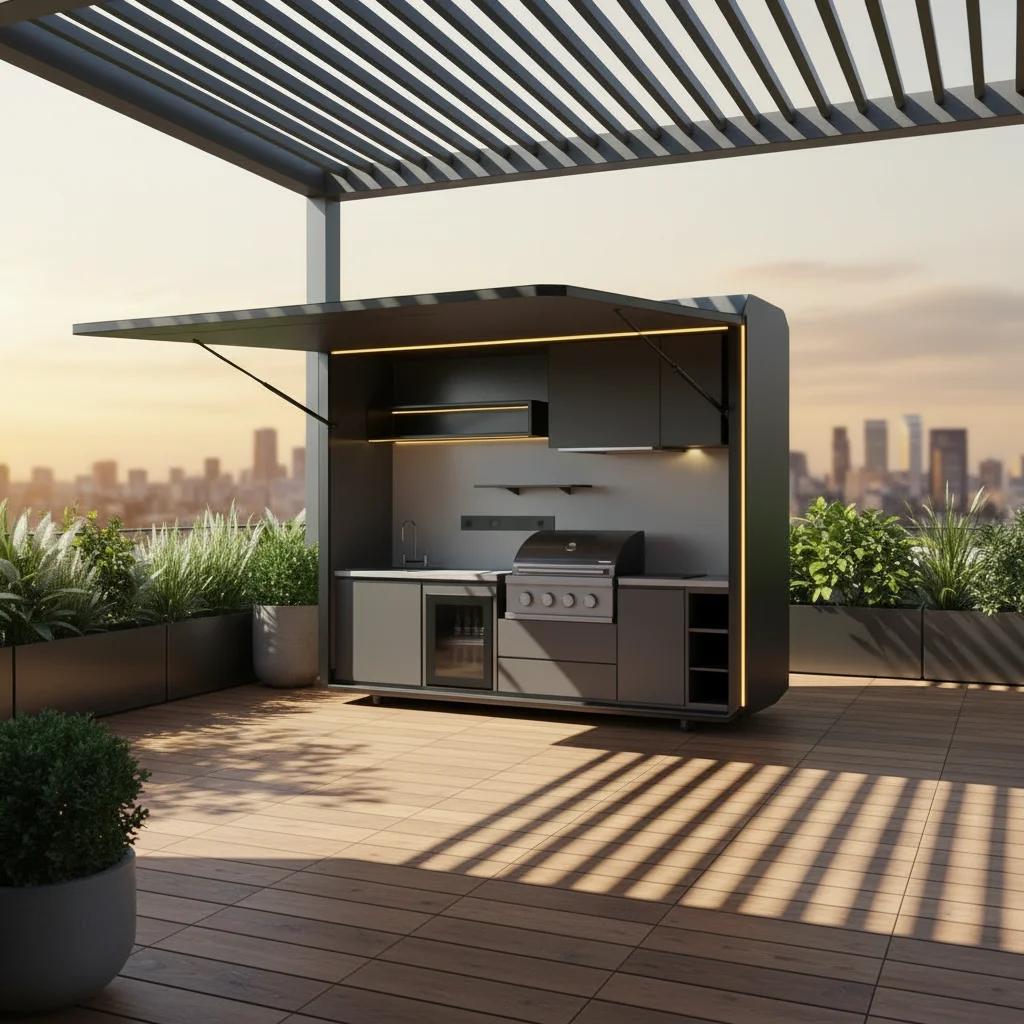 

Customized Outdoor Kitchen Pods BBQ Pod Weatherproof Modular Design Built in Grill Sink Storage for Backyard Catering Business