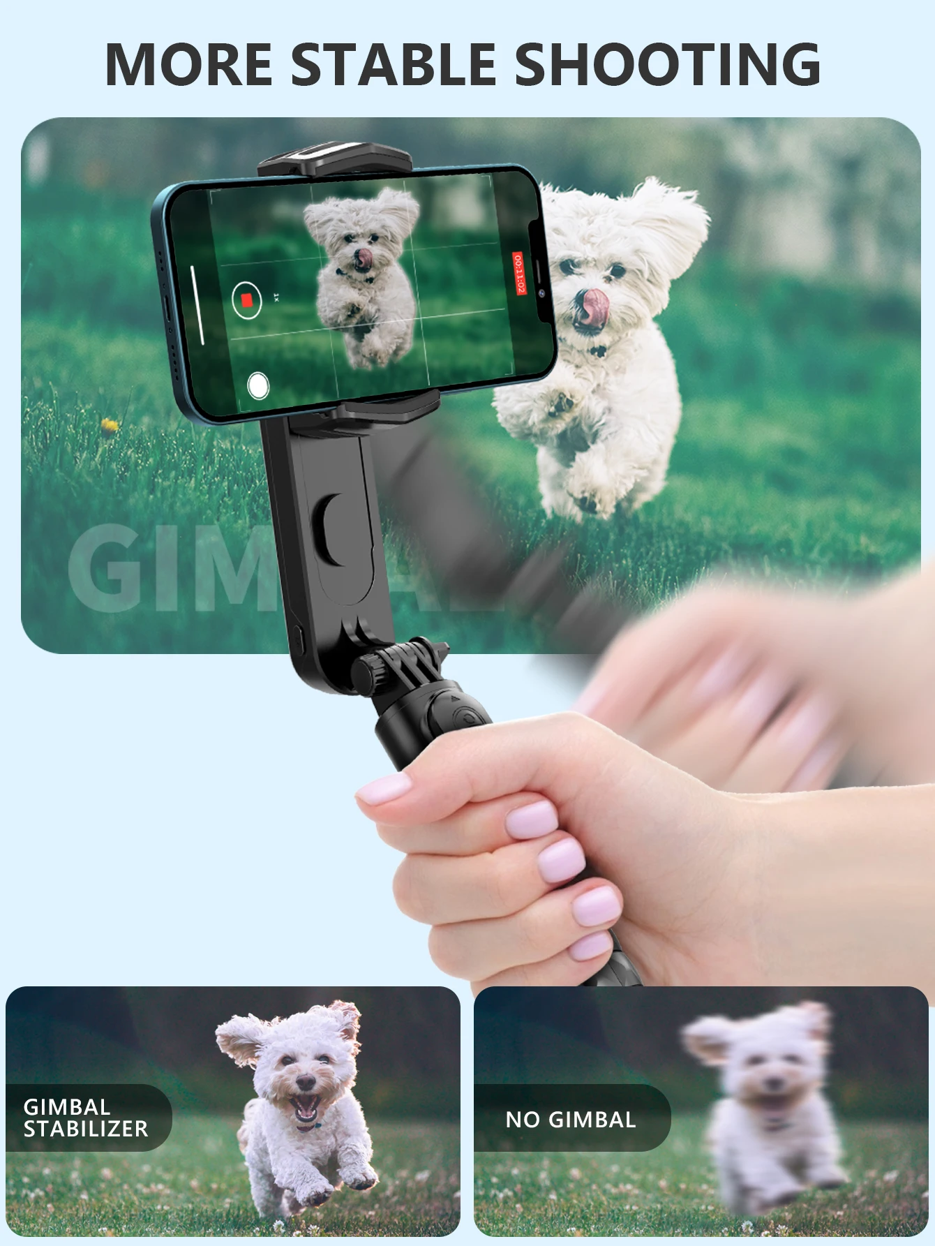 Smartphone Gimbal Stabilizer with light,Portables Selfie Stick with Bluetooth Remote,anti-shake Gimbal for iOS/Android Phone