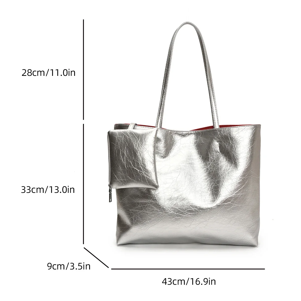 Quality Soft Leather Handbag Tote Simple Commute Bag Silver Lady Underarm Handbag Large Capacity Shoulder Bag With Coin Purse