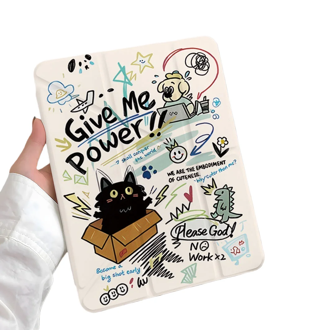 Box Black Cat Pen Slot Tablet Case For Mini7 6 iPad Pro2024 2022 2021 2020 2019 2018 2017 11 10 9 8 7 6 5 Air7 6 5 4 3 2 1 Cover