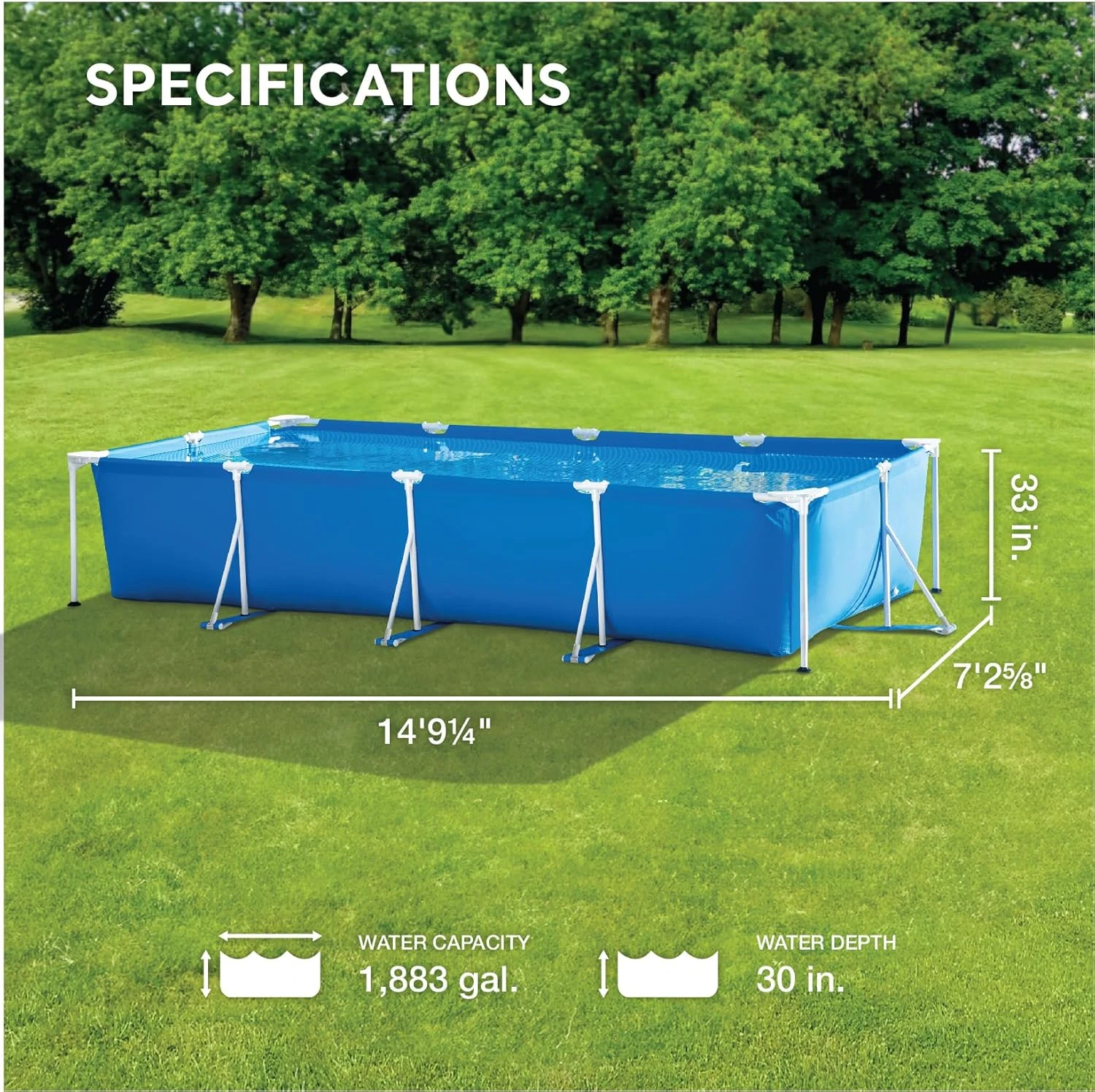 28279EH Rectangular Frame Above Ground Swimming Pool Set: 14ft x 33in – Includes 530 GPH Cartridge Filter Pump – SuperTough