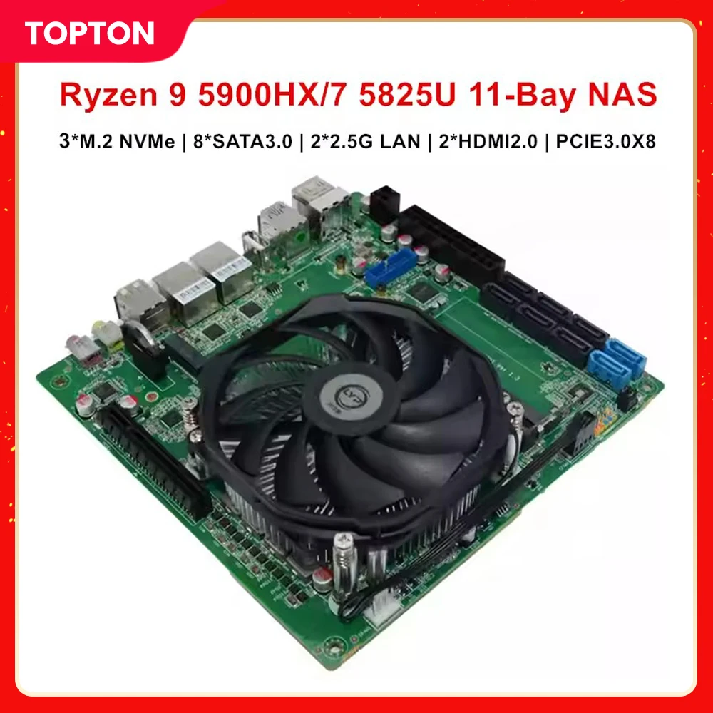 

Topton 11-Bay ITX NAS Motherboard AMD Ryzen 9 5900H HX 7 5825U 5600U 3*NVMe 8*SATA 2*2.5G LAN 2*DDR4 Firewall Gaming Mainboard