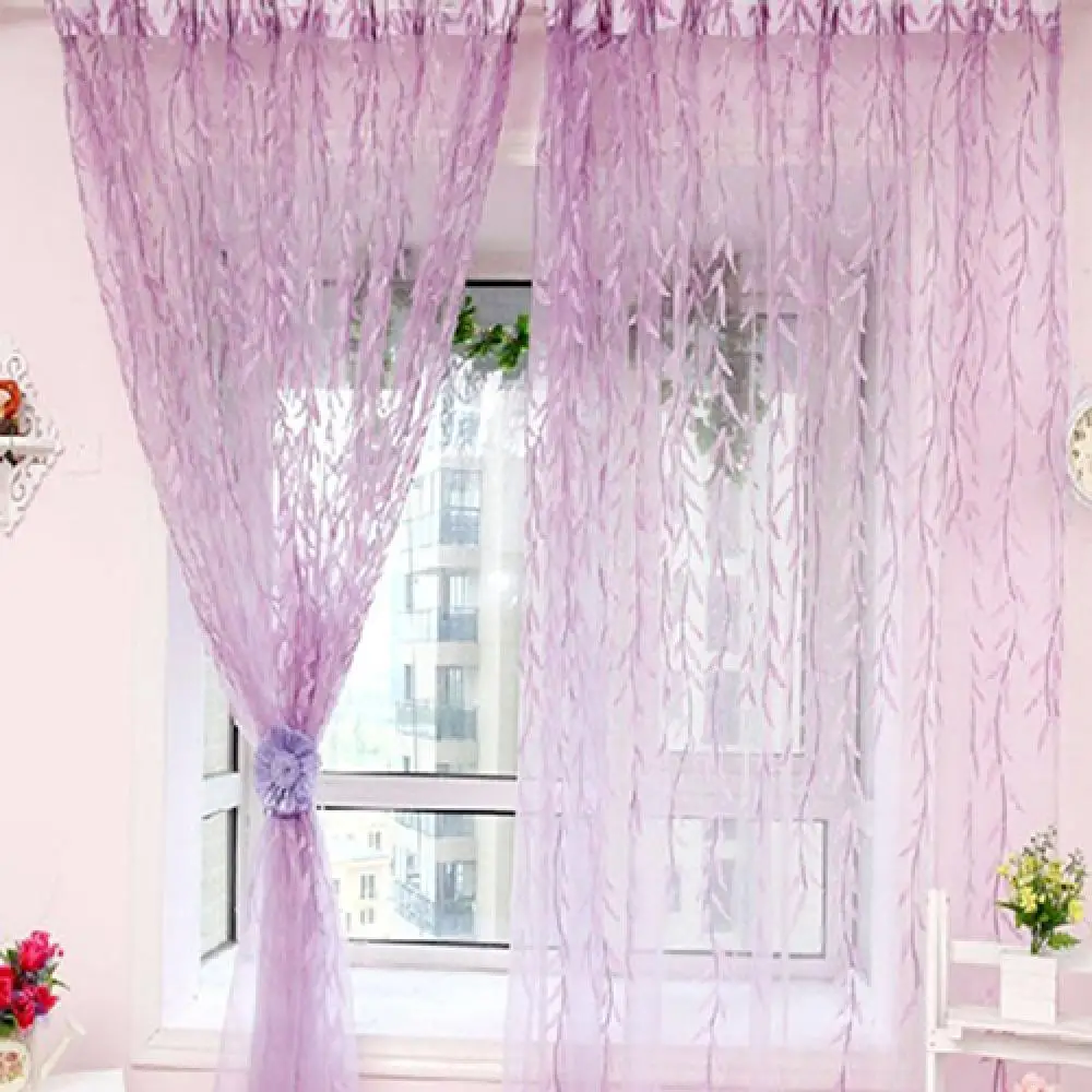 Elegant Modern Tulle Curtains for Living Room Bedroom Kitchen Green Leaf Sheer Curtains for Window Tulle Curtains Drapes