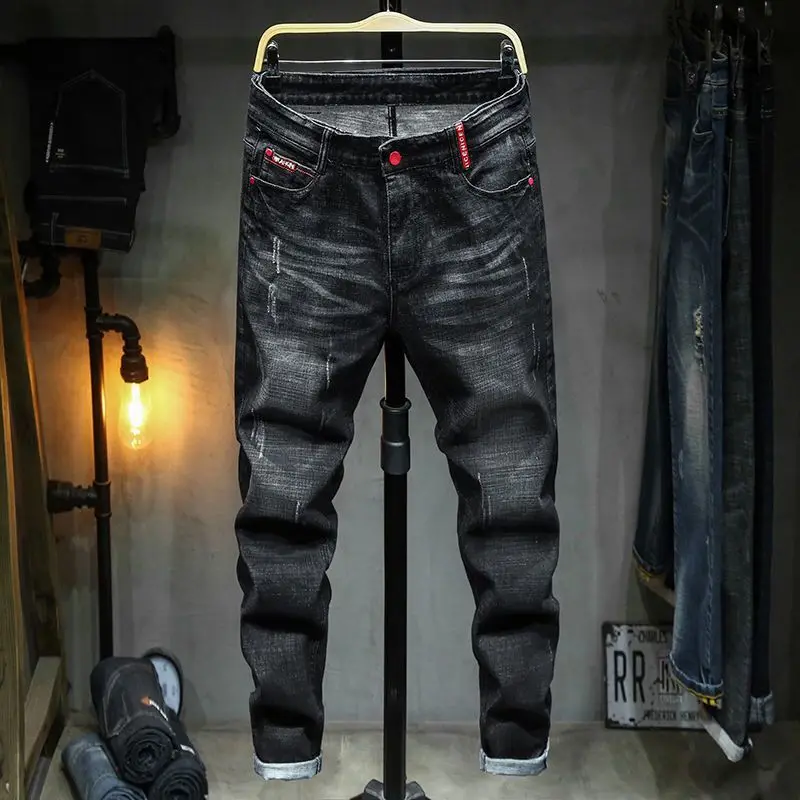 العصرية تقسم خمر ركوب الدراجات النارية سليم صالح الجينز للرجال الشباب عارضة السراويل الطويلة منتصف الخصر سستة مايكرو تمتد