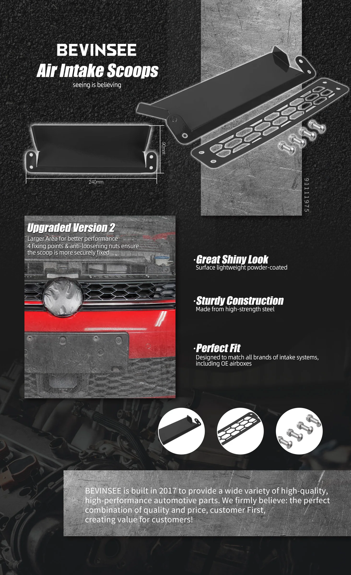 BEVINSEE Dynamisches Lufteinlass-Kit-Upgrade Für VW Golf GTI/R MK7/7.5 Für Golf 7 GTI R 2012-2020 Für Audi S3 8V 2013-2020 – Detail 2