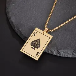 Lucky Spades Ace Playing Card Pendant Stainless Steel Casino Fortune Playing Card Necklace Men's Rock Punk Jewelry Gift