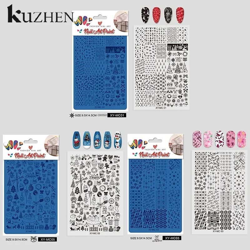 

Nail Stamping Christmas Style Design Printed Steel Plate Cartoon Bow Milu Deer Pattern Nails Stencils DIY Manicure Tools