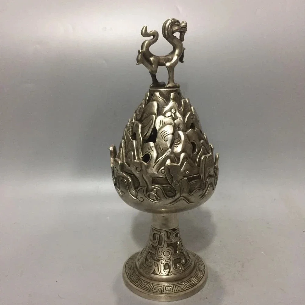 

Exquisite white copper silver gilded volcano incense burner decoration