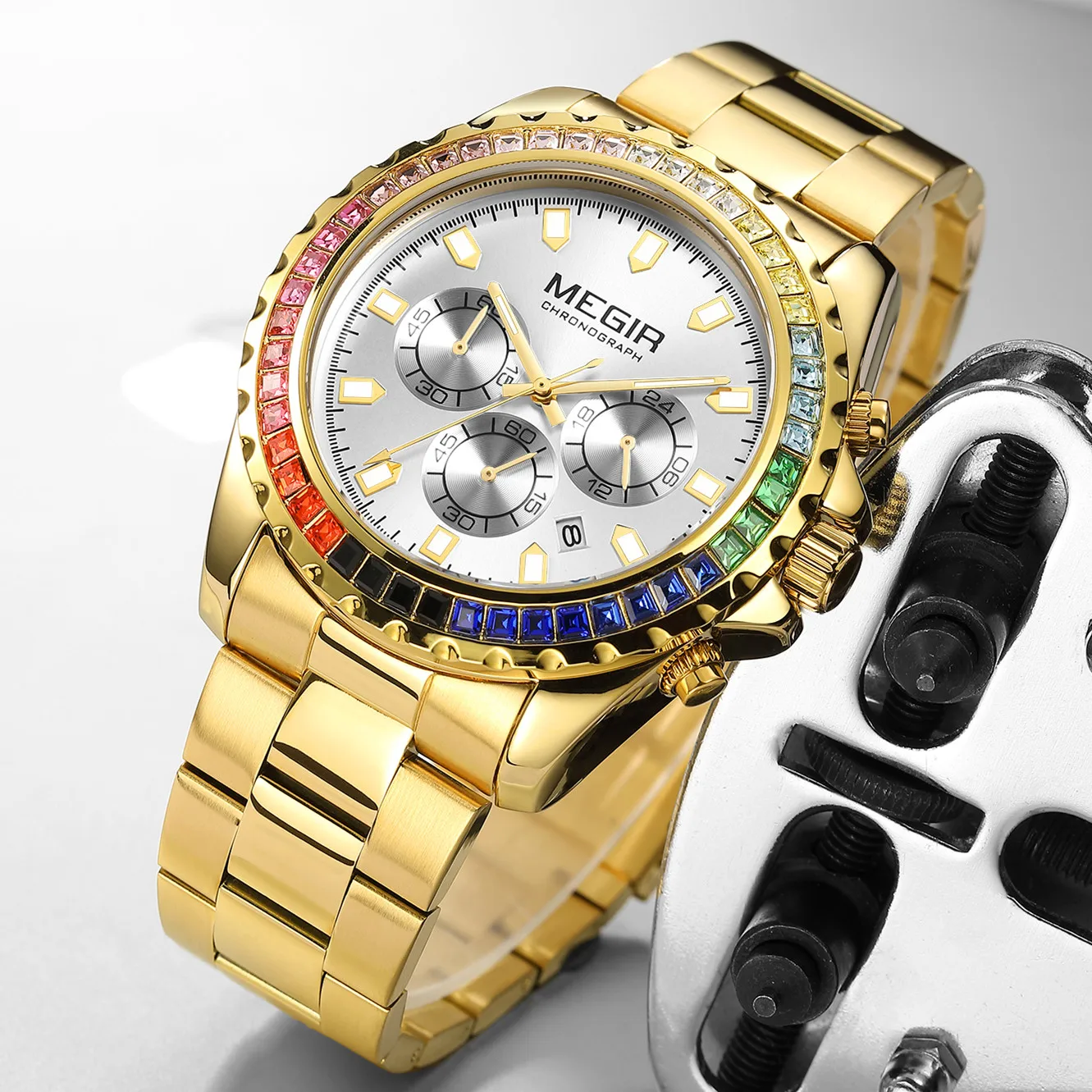 MEGIR Watch Men Original Luxury Diamond Quartz orologi da polso orologio luminoso impermeabile orologi da lavoro data automatica Reloj Hombre