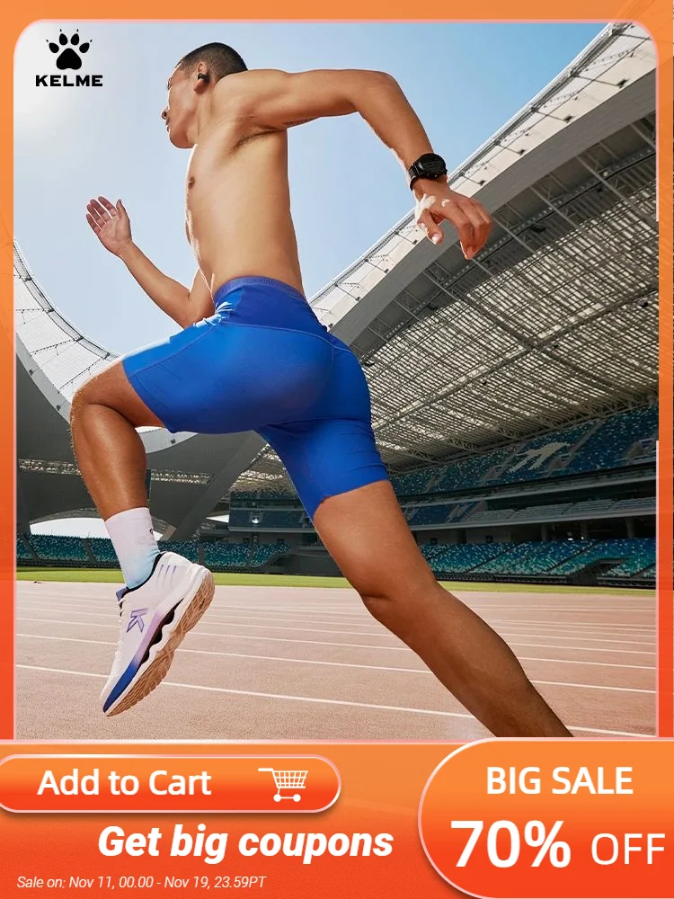 

Kelme Men's Speed Dry Running Tight Shorts Professional Training Marathon Waist Pack Shorts Outdoor Sports Shorts