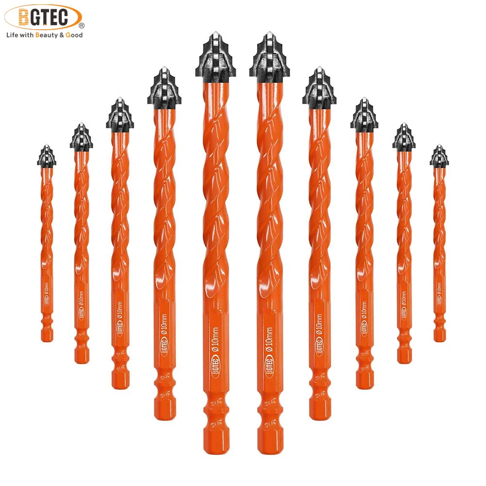 

BGTEC Cross Spiral Step Drill Bits Set 5-12mm Tungsten Carbide Tip Quick Change Hex Shank Woodworking for Metal Tile Brick Drill