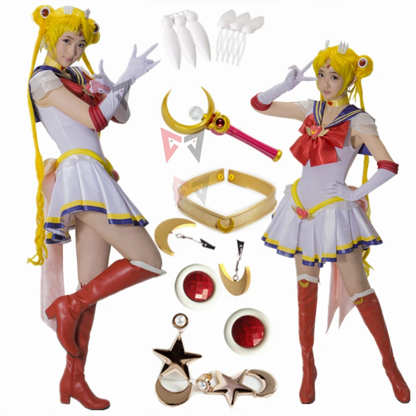 Anime Sailor Super S Cosplay Costume Earrrings Prop Custom Made Fancy Usagi Dress Brooch Jewelry Adult Plus Size Kid Size