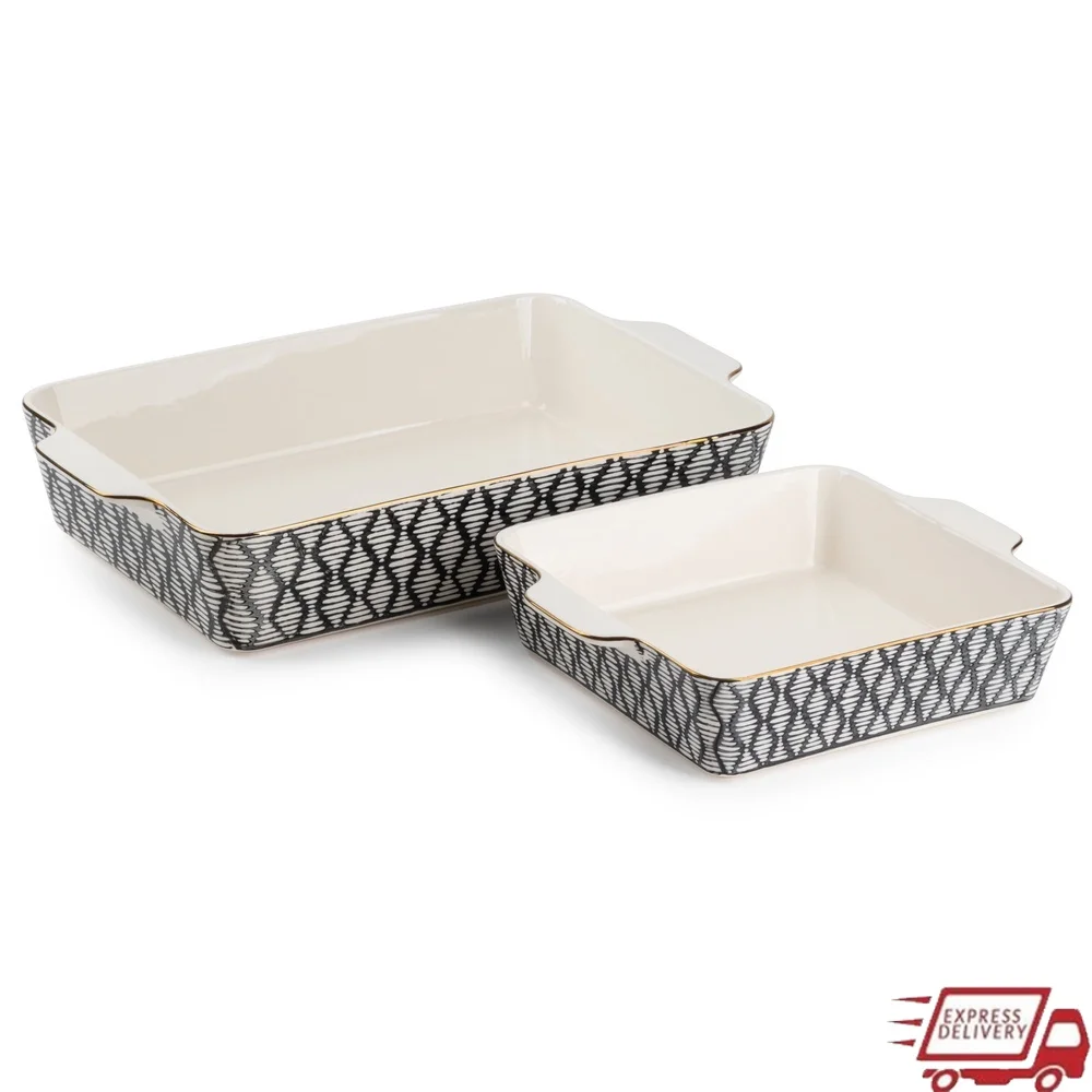 

Stoneware 2-Piece Baker Set Square Rectangular Dishwasher Microwave Freezer Oven Safe Baking Serving 1.5 3.6 Quart