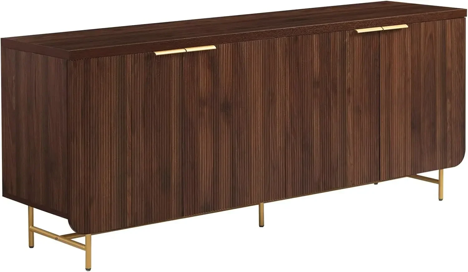 Lowen Contemporary Fluted-Door Sideboard, 69 Inch, Gold/Dark Walnut