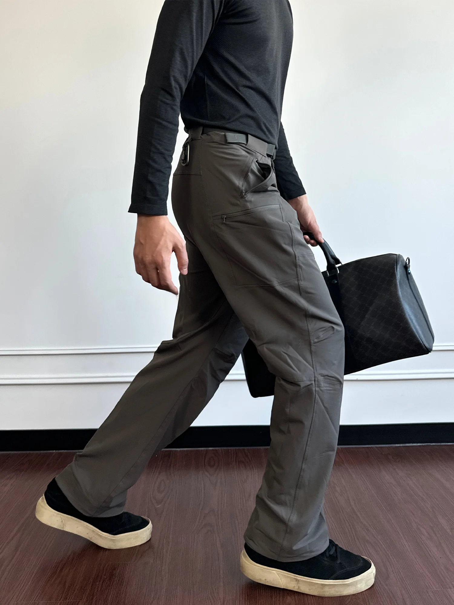 

Outdoor Men's Softell Straight Leg Trousers Four-way Elastic Qui Dry Sports Long Pants Nylon Polyester High Waist Zipper