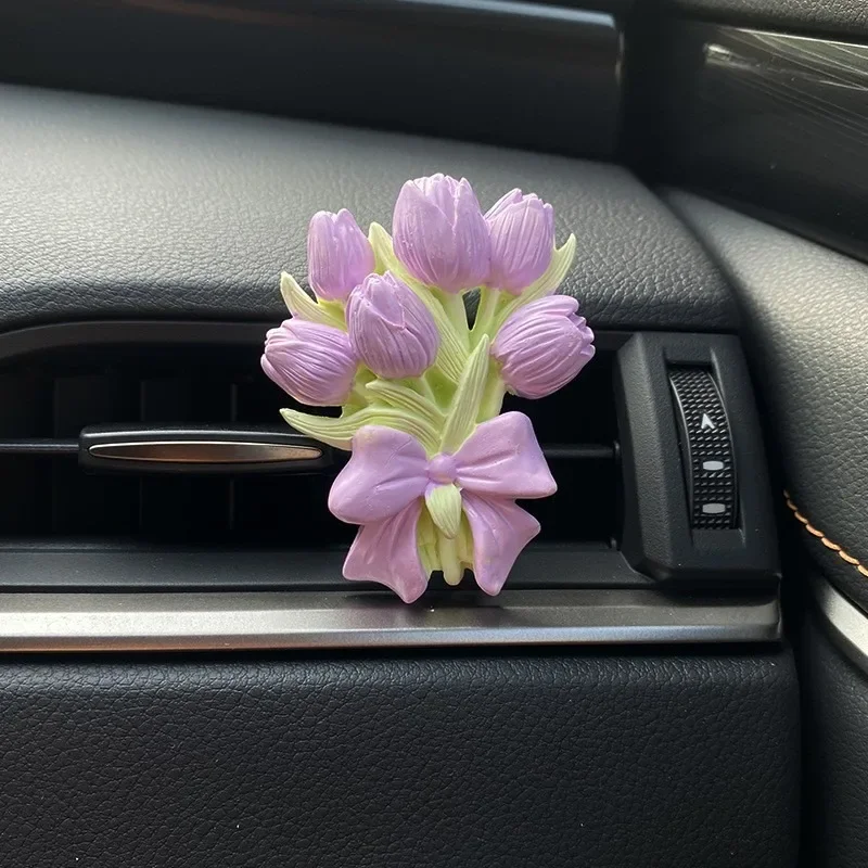 Premium Car Aromatherapy Diffuser Stone - Tulip Hydrangea Air Vent Clip Interior Decor Ornament