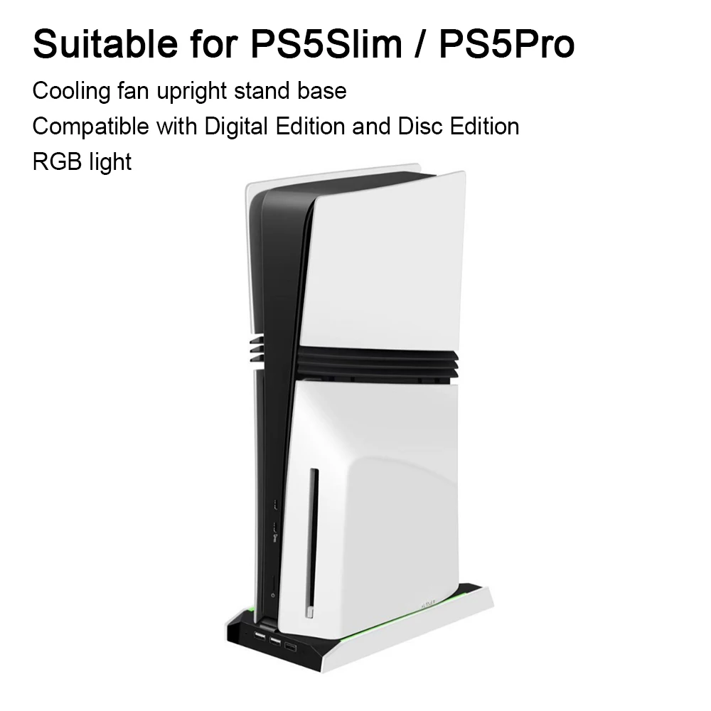 

Suitable for PS5 Slim and Pro host cooling base vertical stand with RGB color light function