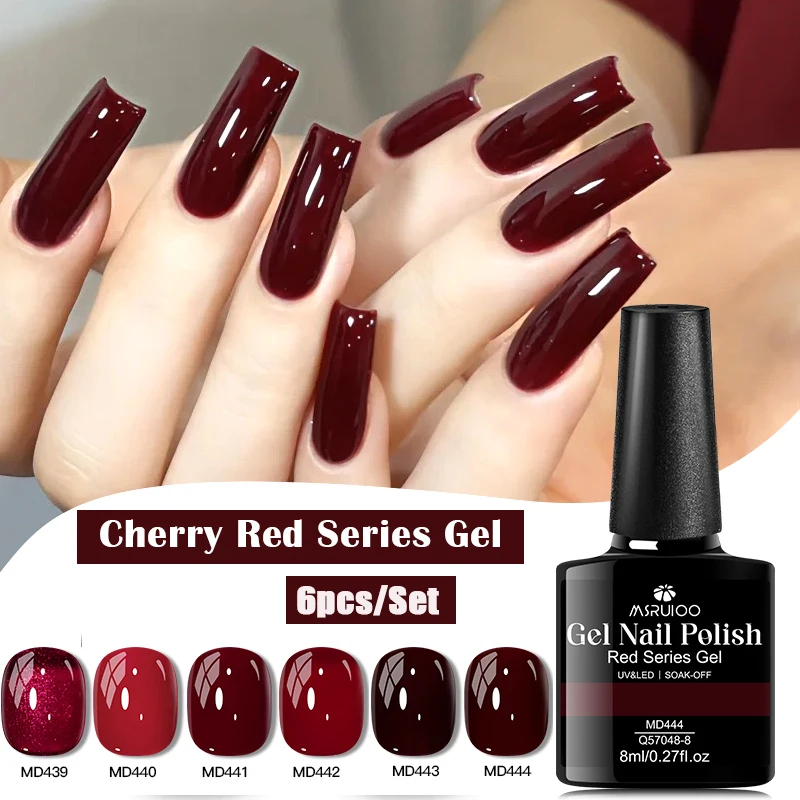 6/12 قطعة الأحمر بريق هلام مسمار مجموعة طلاء الأظافر النبيذ الأحمر القط المغناطيس هلام شبه دائم نقع قبالة UV هلام الورنيش مانيكير مستلزمات الأظافر #1