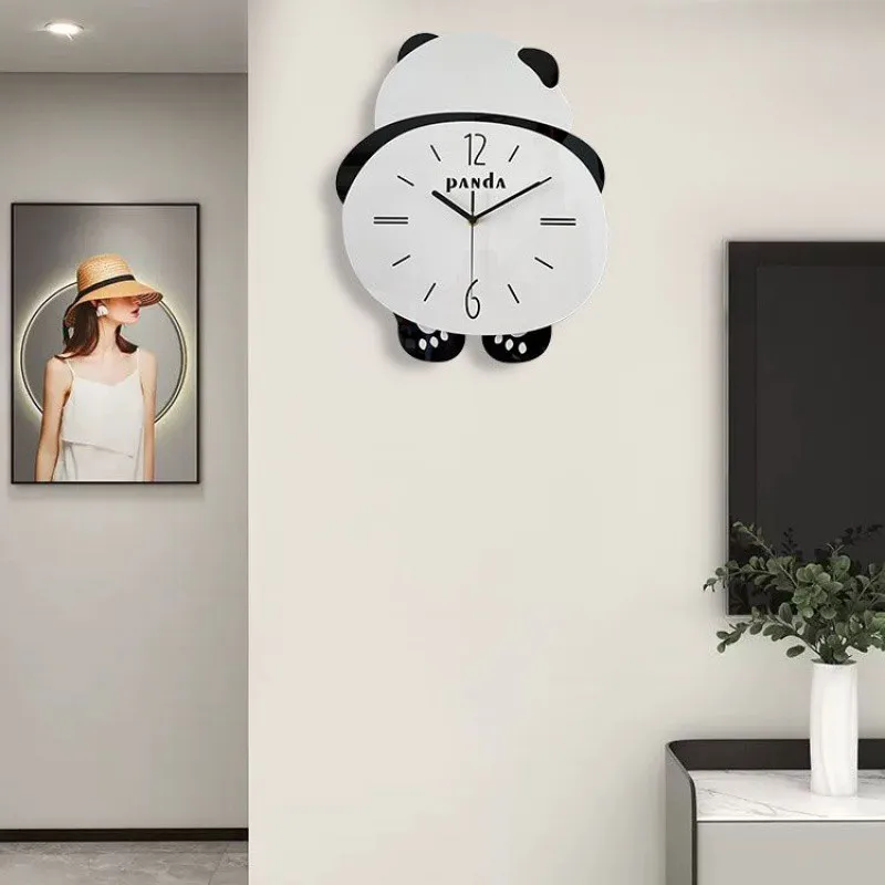 Modern Design Panda Shaped Swinging Wall Clock Home Living Room Fashion Wall Hanging Silent Clock Children's Room Creative Clock