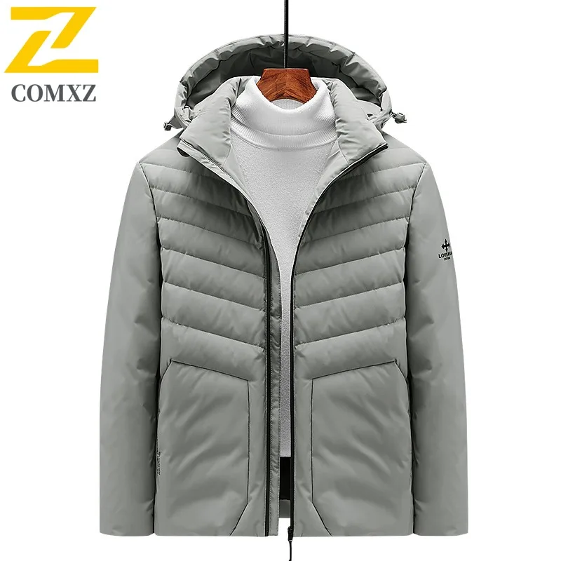 COMXZ Men Cotton Padded Jacket Solid Color Coldproof Casual Sporty Travel Padding Coat Snowy Hooded Minimalist Padded Jackets