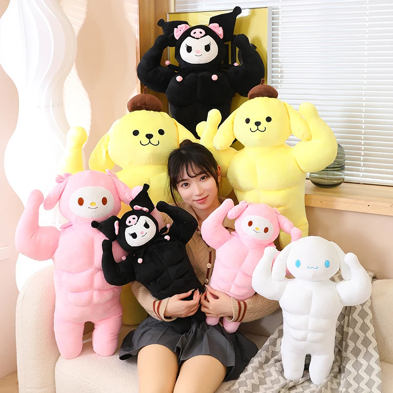 Sanrio Muscle Plush Kuromi Toys My Melody Cinnamoroll Peluches Dolls Kawaii Room Decor Sofa Cushion Sense Of Security Kid Gift