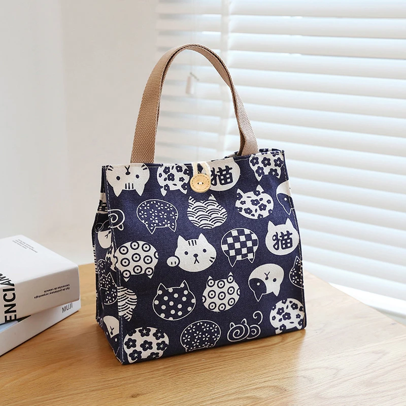 Bolso de lona para mujer, bolsa de mano de diseñador de moda, estilo japonés, dibujos animados, gatos bonitos, pequeño, ecológico