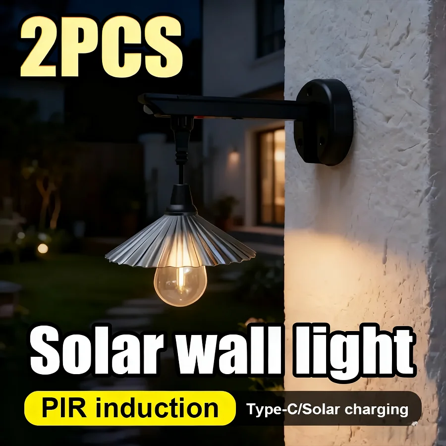 

2 Pack Outdoor Solar Wall Light 3000K Solar Garden Decorative Light Remote Sensing Control for Courtyard Gate Garden Lighting