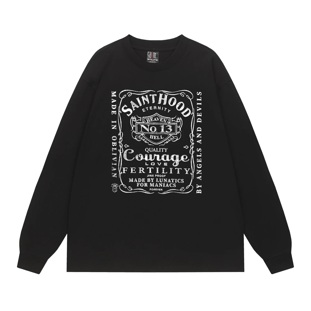 

Свободная футболка с длинными рукавами Saint, черные базовые топы лучшего качества, футболка большого размера из плотной ткани