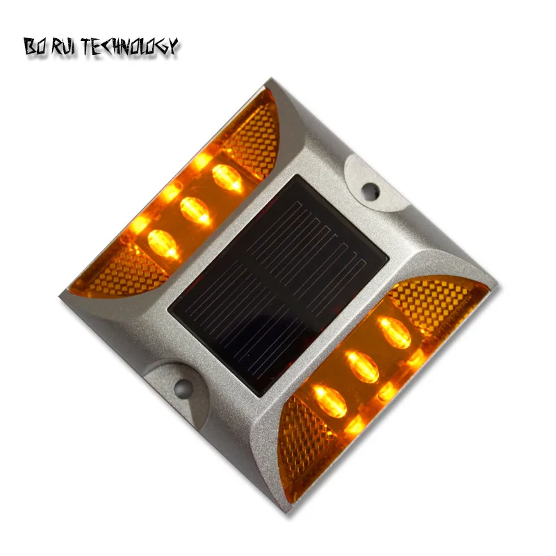 Solar Double-sided Reflective Road Studs LED Square Truck Warning Fog Lights, Driveway All-aluminum Raised Road Signs