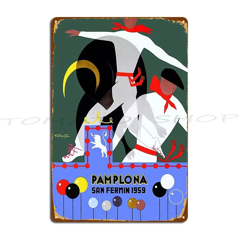 1959 Spain Pamplona Running Of The Bulls Metal Plaque Kitchen Living Room Wall Decor Design Create Tin Sign Poster